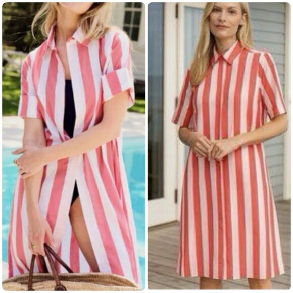 LAKE Dresses & Skirts - Striped Pink and White Midi Shirt Dress - Women
